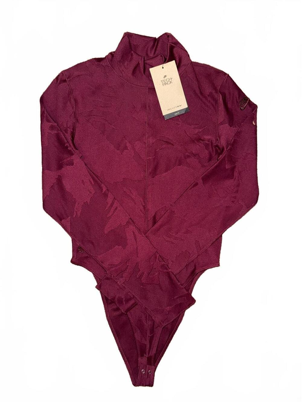 Nike burgundy tech pack bodysuit with floral pattern size small new with tags